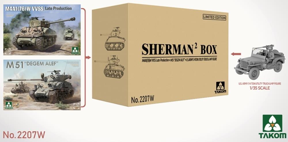 Takom 1:35th Scale Sherman Big Box Limited Edition (2 Tanks + Jeep and Figure)