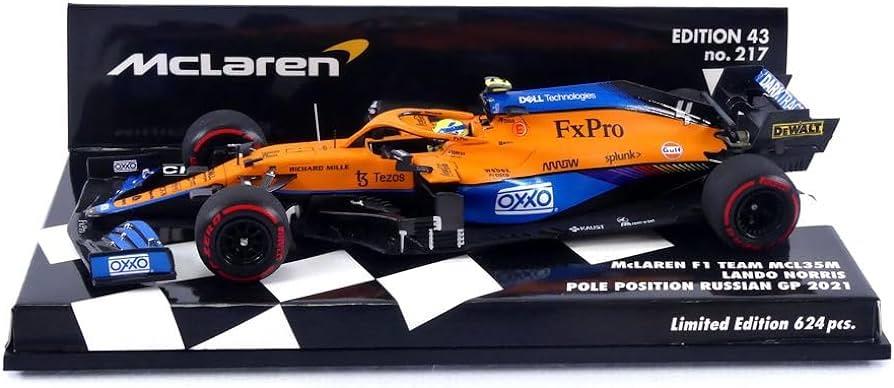 Minichamps 1:43 Scale McLaren F1 Team MCL35M Lando Norris Pole Position Russian GP 2021