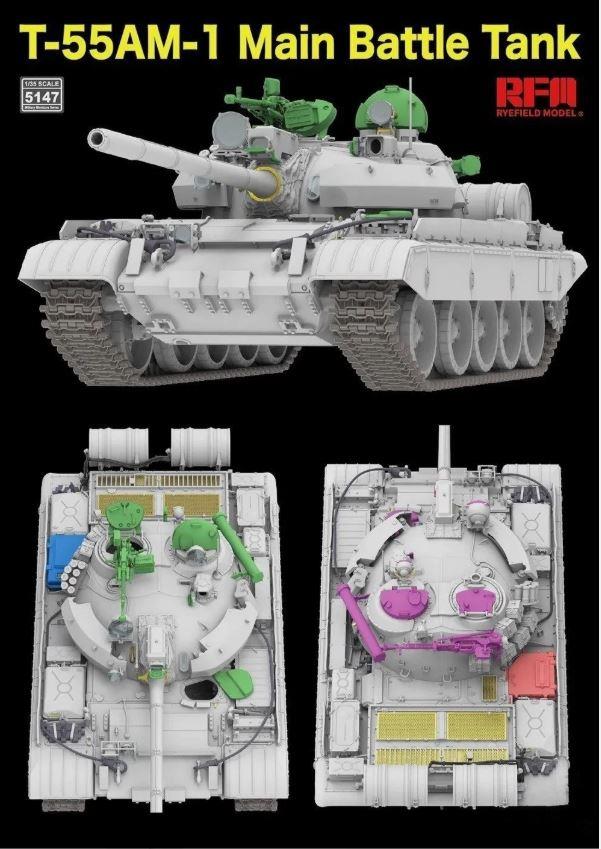 RyeField Model 5147 1/35 Scale T-55AM-1 Main Battle Tank w/Workable Tracks Model Kit