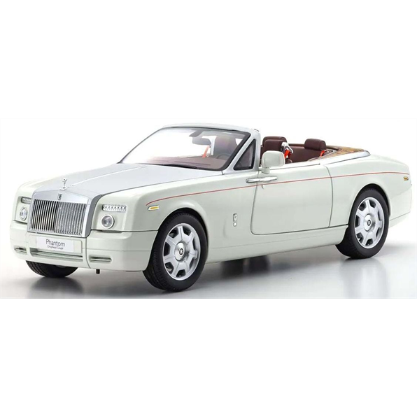 Kyosho 1:18 Scale Rolls-Royce Phantom Drophead Coupe 2007 English White Silver Bonnet Red pinstripe
