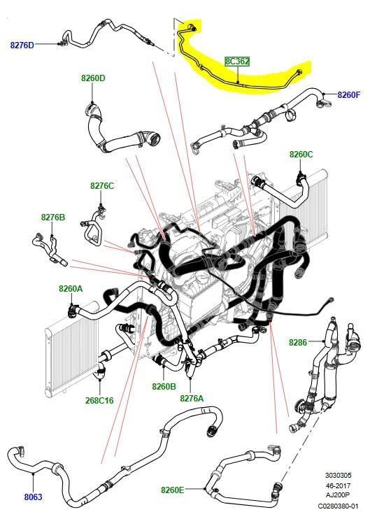 Land Rover Discovery 5 2.0 Diesel 2017 Onwards Coolant Bleed Hose LR100554