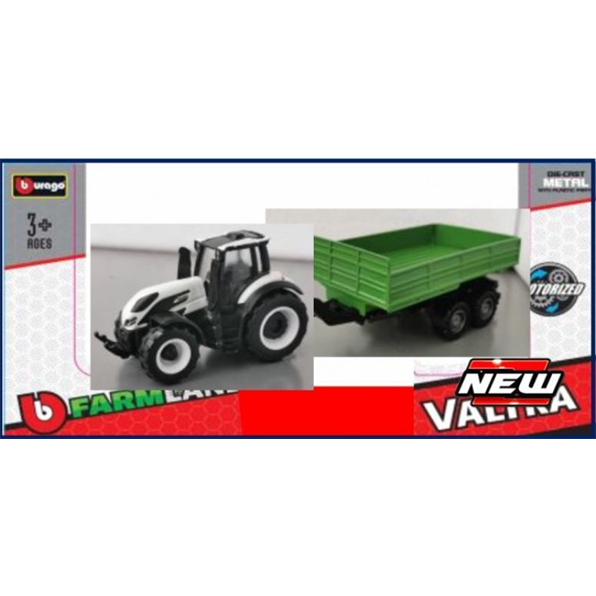 Burago 10CM Scale Valtra M2/Q Tractor + Tipping Trailer