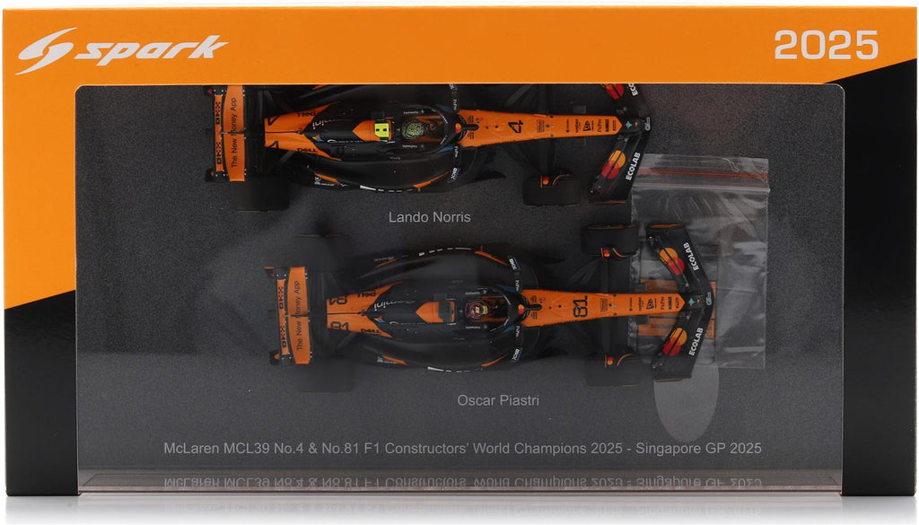 Spark 1:43rd Scale McLaren MCL39 #4 and #81 F1 Constructors' Champion 2025 Lando Norris and Oscar Piastri