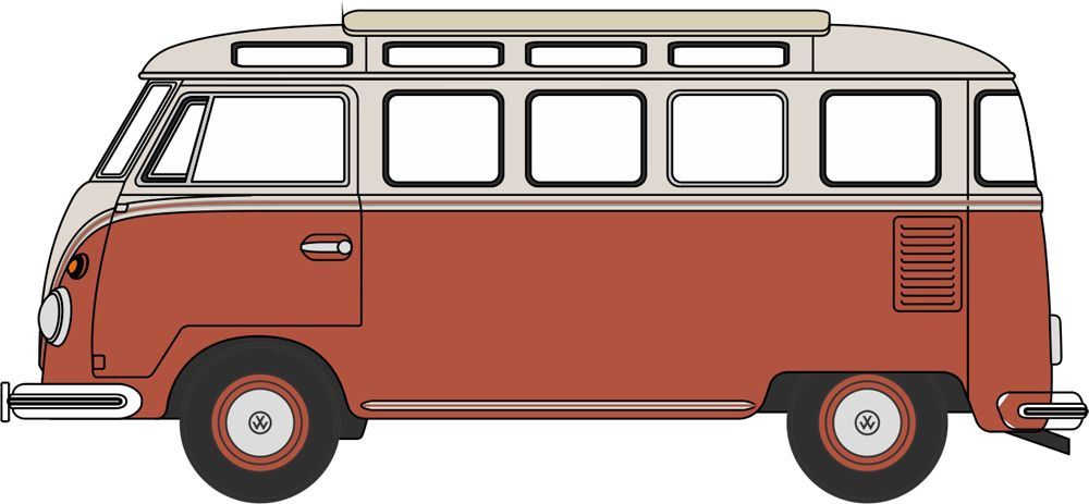 Oxford Diecast 1:148 Scale VW T1 Samba Bus Sealing Wax Red/Beige Grey
