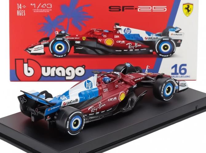 Burago 1:43 Scale Ferrari F1 SF-25 #16 Miami GP 2025 Charles Leclerc w/Driver + Case