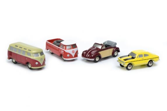 Schuco 1:90 Scale Piccolo 4 Piece Gift Set (VW Beetle/ VW T1 VW T1 Samba/Opel Manta Rallye/VW T1 Pickup