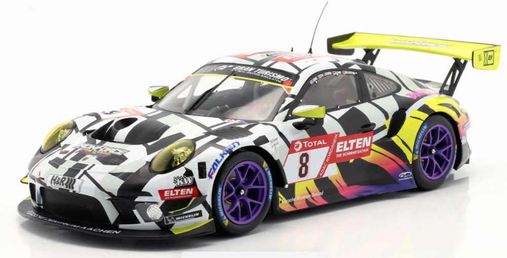 IXO 1:18 Scale Porsche 911 GT3 R #8 24h Nurburgring 2019 Iron Force Purple Wheels