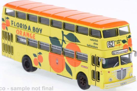 Brekina 1:87 Scale Bussing D2U Double decker BVG Florida Boy Orange 1960 Pop Bus