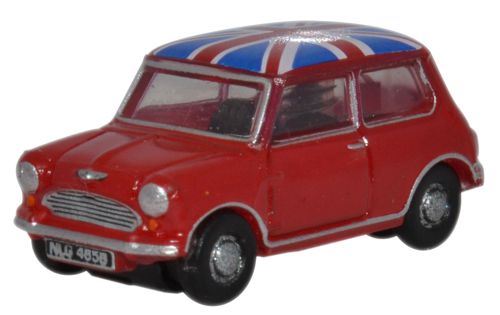 Oxford Diecast 1:148 Scale Austin Mini - Tartan Red/Union Jack