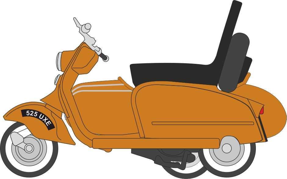 Oxford Diecast 1:76 Scale Scooter + Sidecar Orange