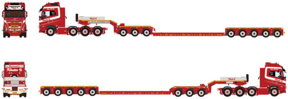 WSi 1:50th Scale Volvo FH5 Globetrotter XL 8x4 Low Loader w/Dolly 3 Axle 8 Axle Kloster A/S