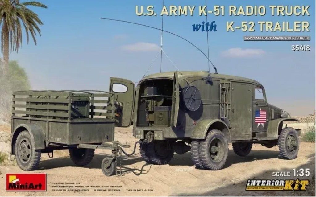 MiniArt 35418 1:35 Scale U.S. Army K51 Radio Truck c/w K52 Trailer + Interior Kit