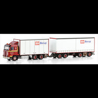 WSi 1:50 Scale Scania 3 Series Streamline 6x2 Riged Box Drawbar Turntable Trailer 7 Axle
