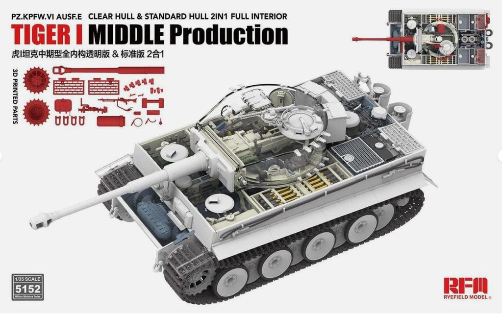 RyeField Model 5152 1/35 Scale Tiger I Mid-Production w/clear parts Full Interior