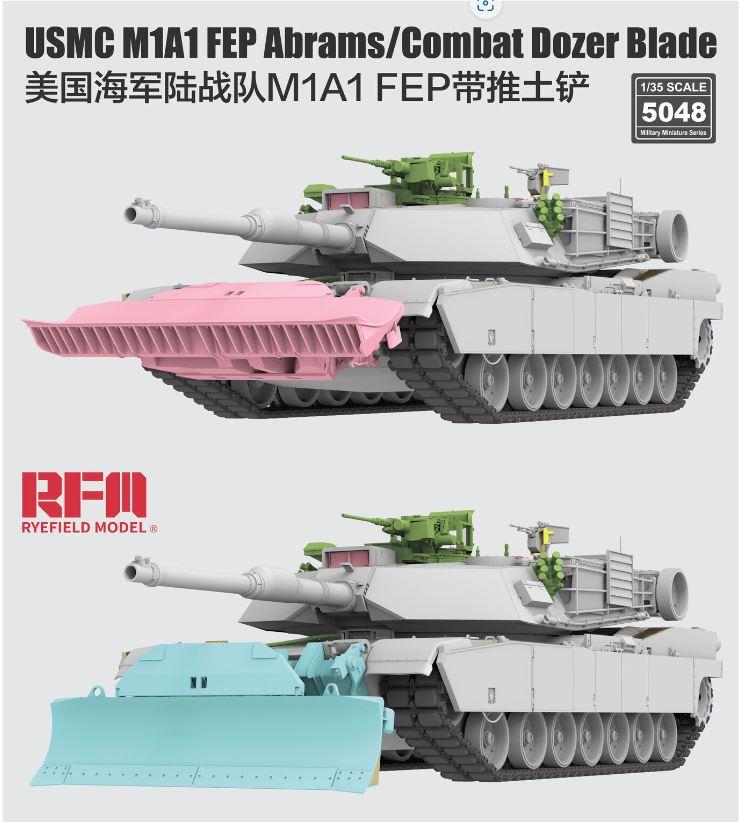 Rye Field 5048 1/35 Scale USMC M1A1 FEP Abrams w/Combat Dozer Blade Model Kit