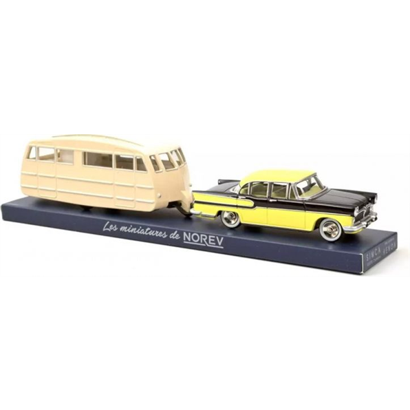 Norev 1:43 Scale Simca Vedette Chambord 1958 & Caravane Henon Jaune Paille & Noir Diamant