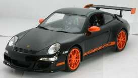 Welly 1:18 Scale Porsche 911 (997) GT3 RS  Coupe Black (Orange Wheels)