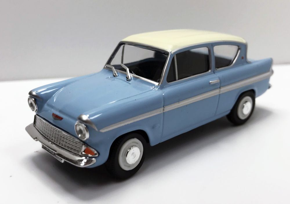 Cararam 1:43 Scale Ford Anglia Blue/White w/H.P Figure
