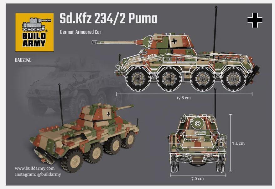 Build Army B0234C 1/33 Scale Sd.Kfz.234/2 Puma Brick Model 508pcs