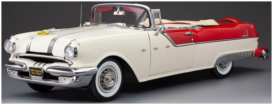 Sunstar 1:18 Scale Pontiac Star Chief Open Convertible Bolero Red/Castle Grey 1955