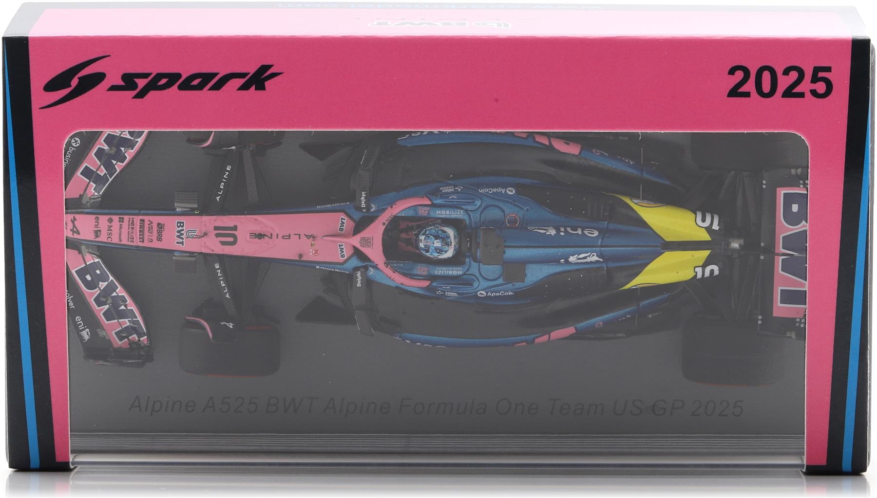 Spark 1:43rd Scale Alpine A525 #10 BWT Alpine F1 US GP 2025 Pierre Gasly