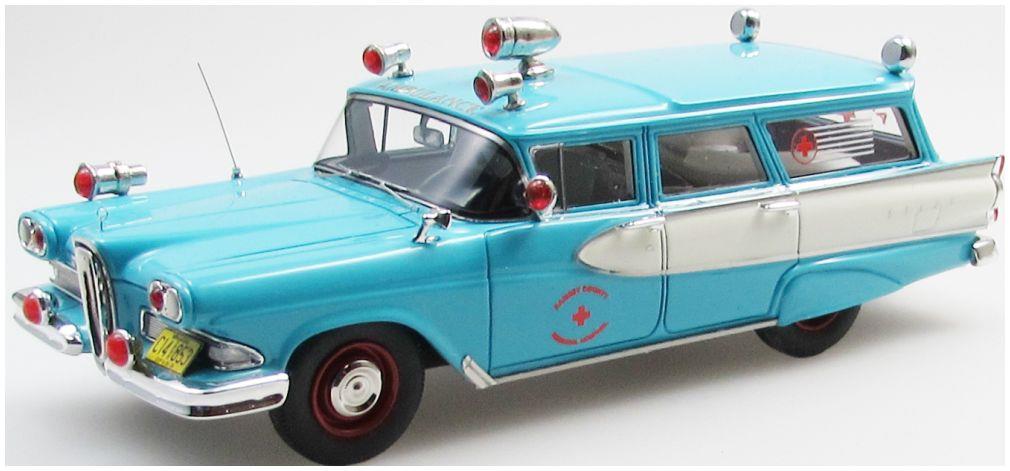 Esval 1:43rd Scale Edsel Villager 4 Door Station Wagon Ambulance Blue/White/Red 1958