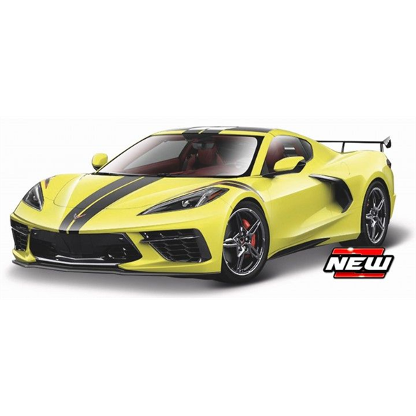 Burago 1:43 Scale Chevrolet Corvette Stingray 2020 - Yellow Black Stripe