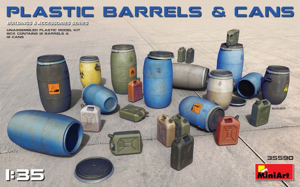 Miniart 1:35 Scale Plastic Barrels & Cans