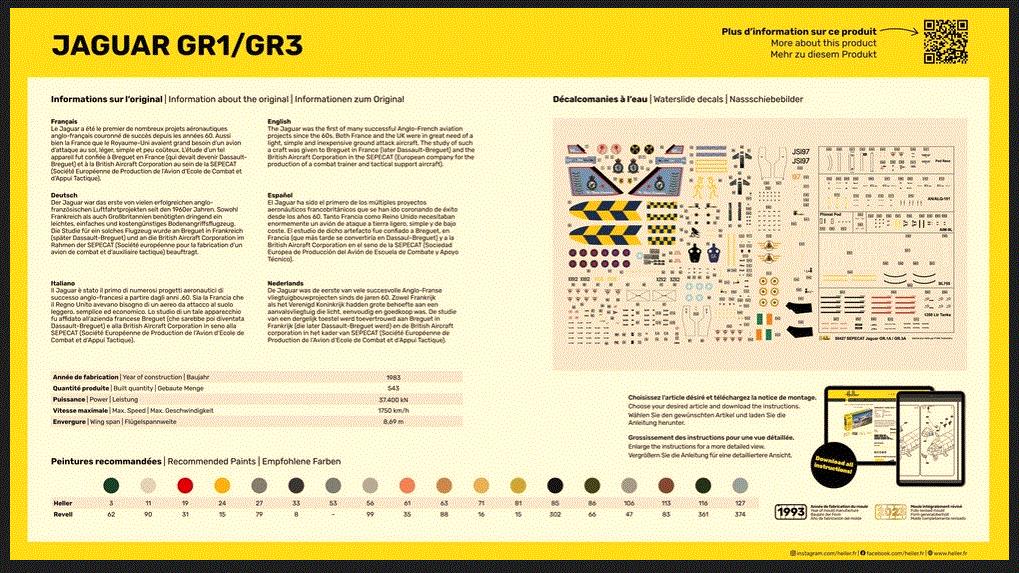 Heller 56427 1/48 Scale RAF Jaguar GR1/GR3 Gift Set with Five Decal Options.