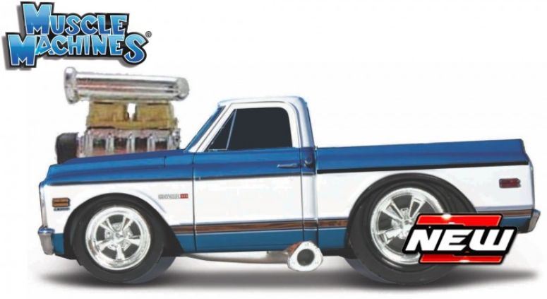 Maisto 1:64 Scale Chevrolet C10 Pick Up 1972 Blue/White Muscle Machines'