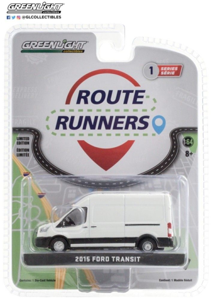 Greenlight 1:64 Scale 2015 Ford Transit LWB High Roof Oxford White Route Runners Series 1
