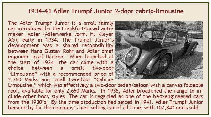 Esval 1:43rd Scale Adler Trumpf Junior Cabrio-Limo Green Two-Tone Green 2-Door Top Down 1934-36