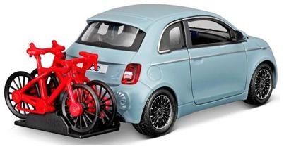 Burago  1:24th Scale Fiat 500E w/Bike Rack Light Blue