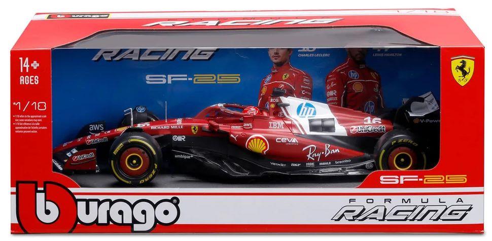 Burago  1:18th Scale Ferrari F1 SF-25 Team Scuderia Ferrari #16 Charles Leclerc - With Helmet