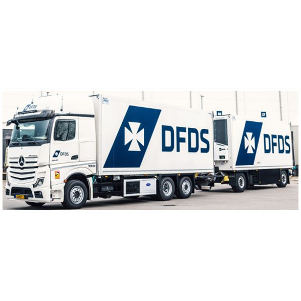WSi 1:50 Scale Mercedes Actros MP5 Giga Space Riged Reefer 6x2 Reefer Drawbar Turntable DFDS