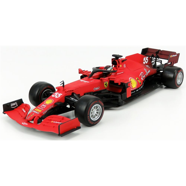 Burago 1:18 Scale Ferrari SF21 #55 Carlos Sainz 2021 Season Car - Exclusive - Red wall soft tyres