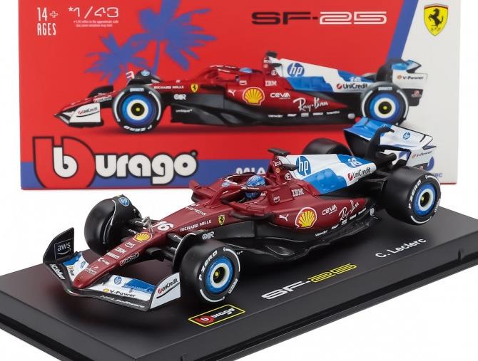 Burago 1:43 Scale Ferrari F1 SF-25 #16 Miami GP 2025 Charles Leclerc w/Driver + Case