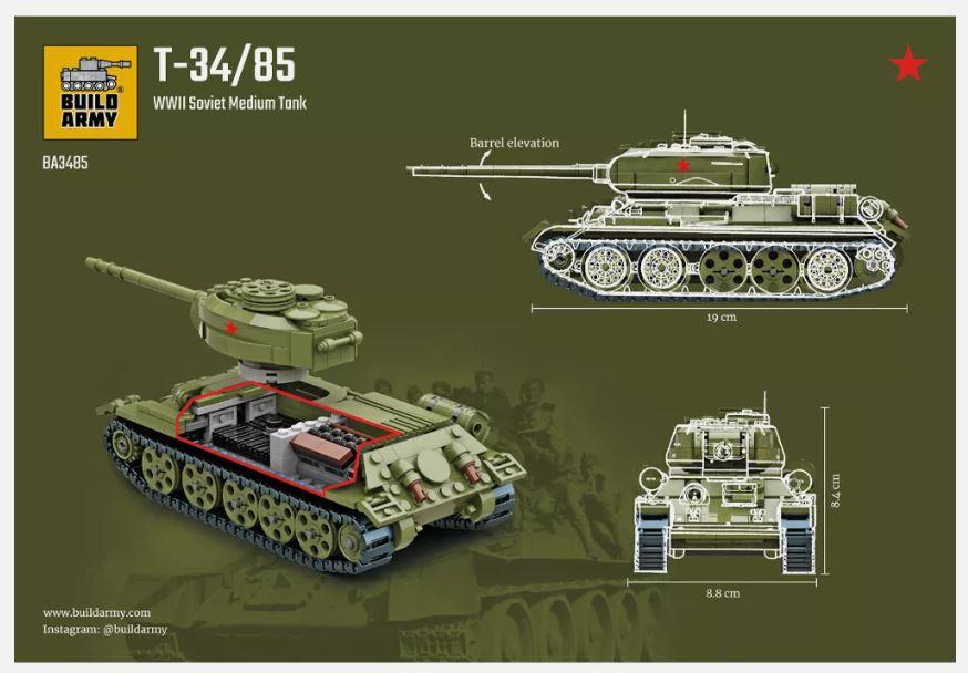 Build Army B3485 1/33 Scale  Soviet T-34/85  Tank Brick Model 735pcs
