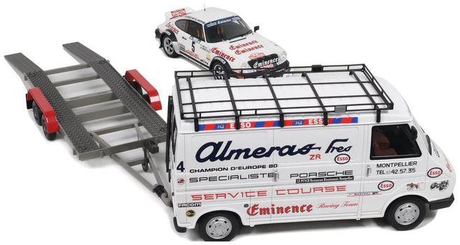 OTTO 1:18 Scale Citroen C35 Almeras + Trailer w/Porsche 911 SC #5 Rallye of Portugal 1981