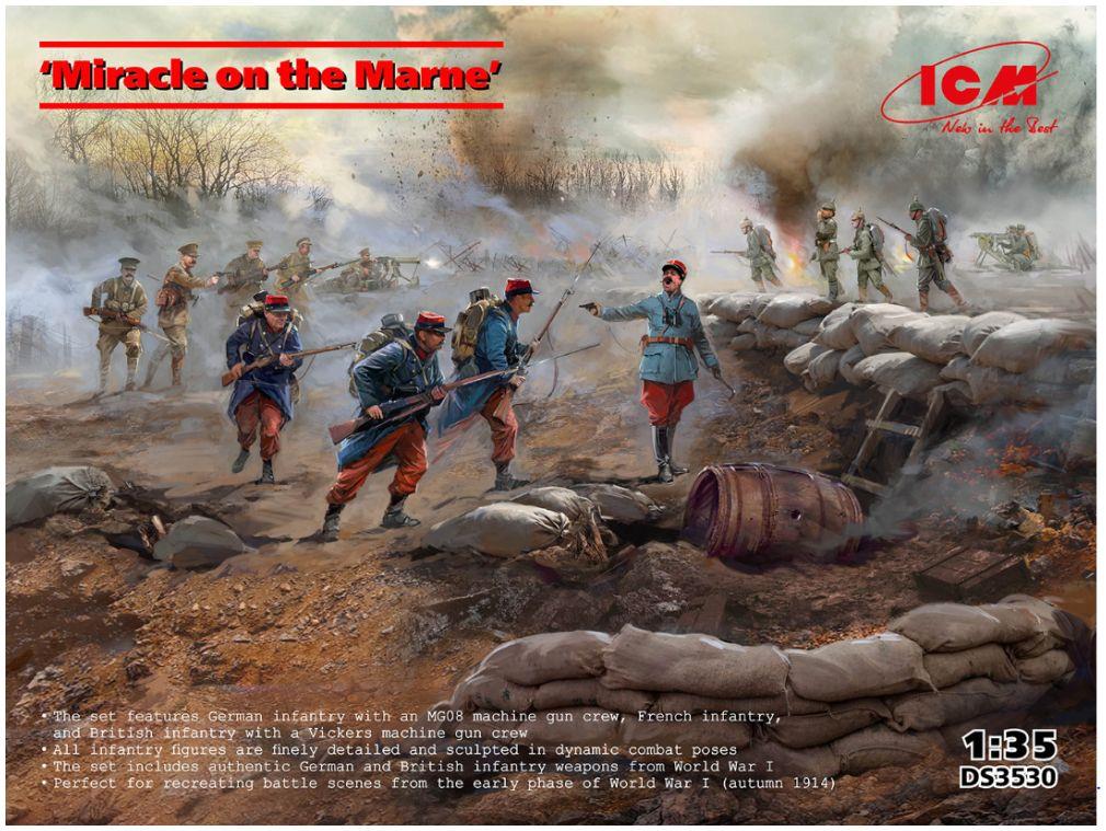 ICM Plastic Kits 1:35th Scale Miracle on the Marne' WWI British French and German Infantry Figure Set