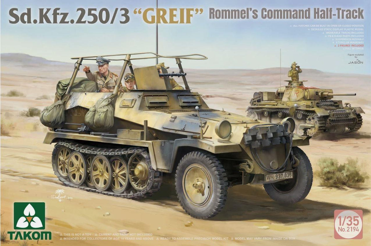Takom 2194 1/35 Scale German SdKfz 250/3 Greif Rommel WWII Half-Track Model Kit
