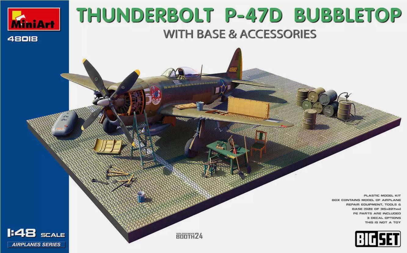 Miniart 48018 1:48 Scale P-47 D Thunderbolt Bubbletop with Base &amp; Accessories